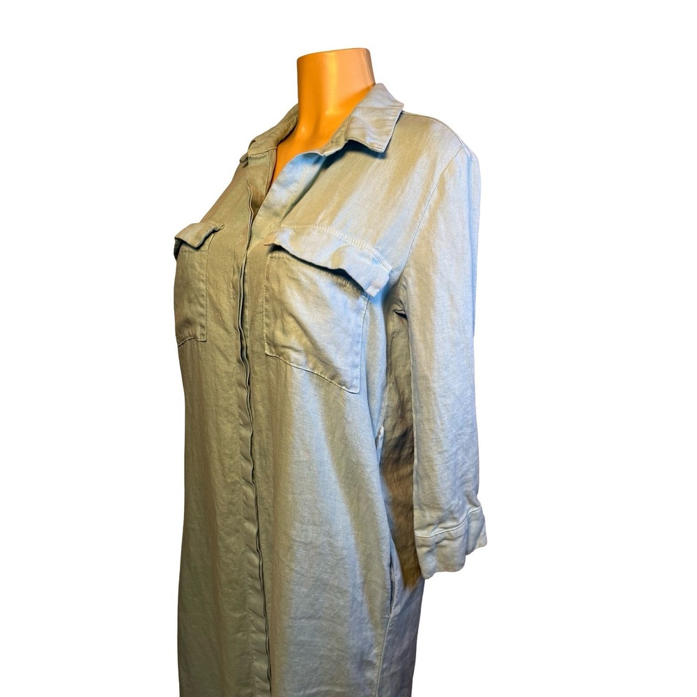 L'AGENCE Light Blue Linen‎ Maxi Shirt Dress Long Sleeve Button Down Size S/P - Picture 2 of 15